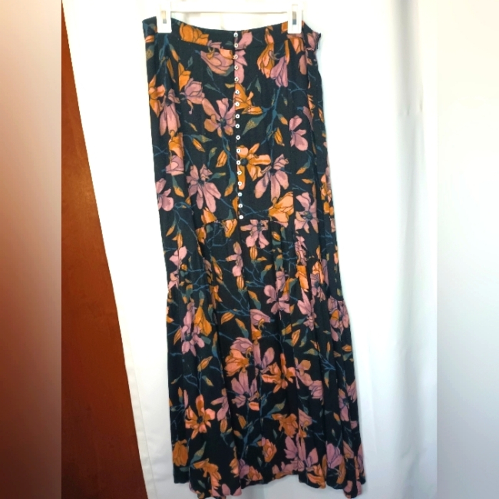 Free People Floral Maxi Skirt - Black, Pink, Orange